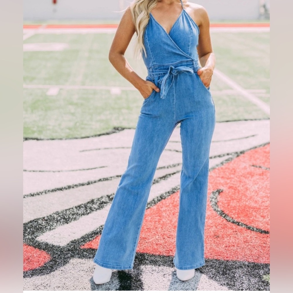 Denim Jumpsuit - country chic flare denim jumper (jean)